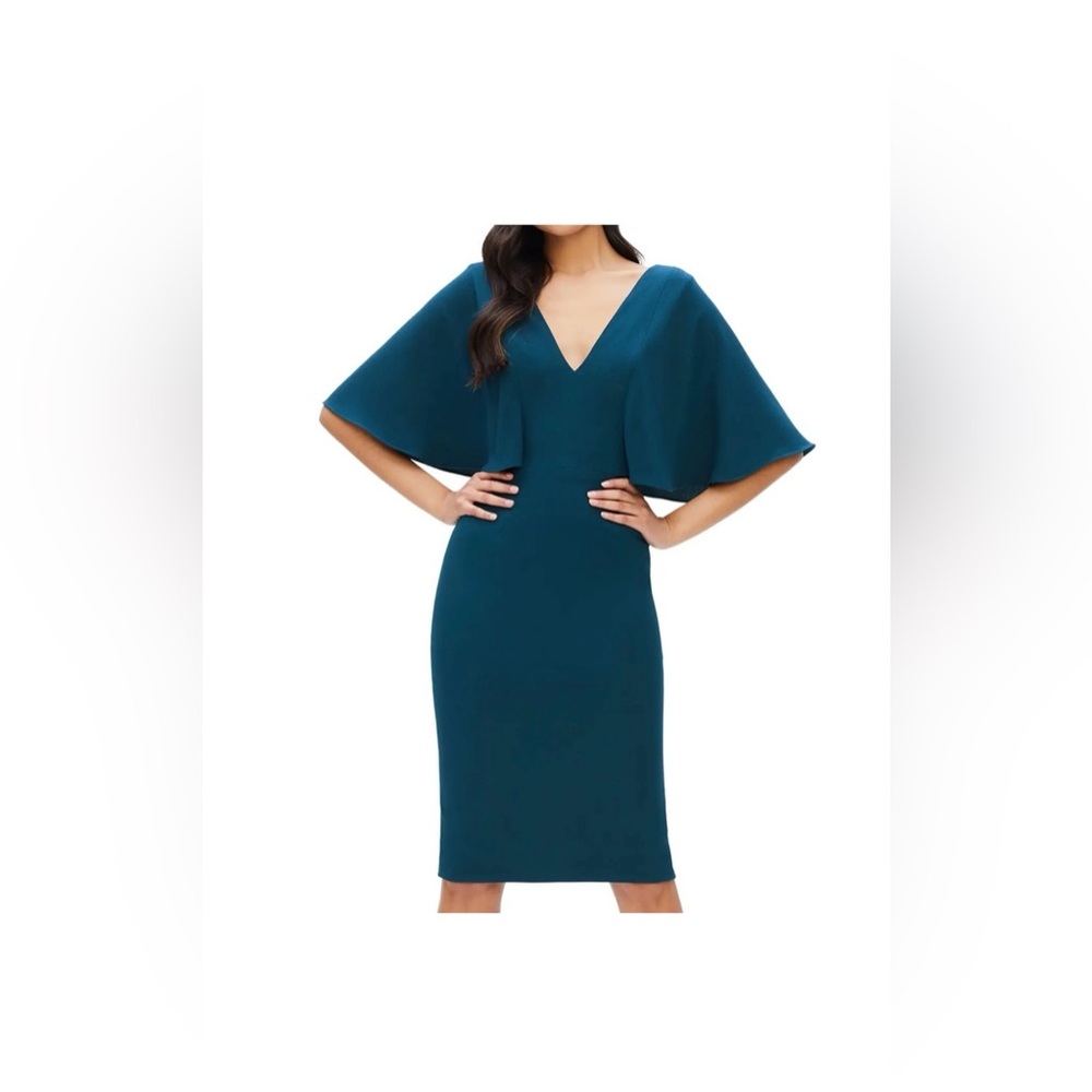 DRESS THE POPULATION LOUISA BUTTERFLY SLEEVE PEACOCK BLUE DRESS